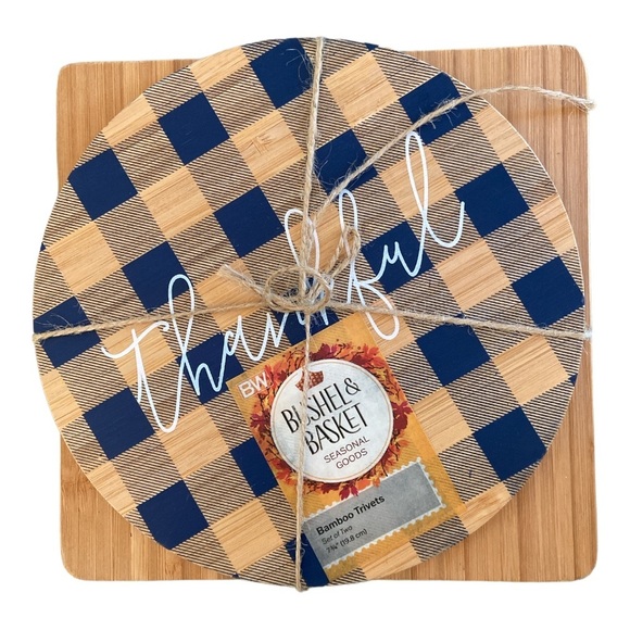 BWTC Bushel & Basket Seasonal Goods Bamboo Trivets Set of Two 7-3… - Picture 1 of 3